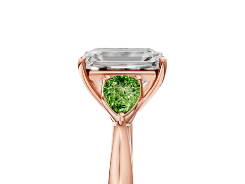 Rose gold Emerald Cut Diamond Three-Stone Ring with Pear with Peridot side stone Side Stones and Prong Setting_5