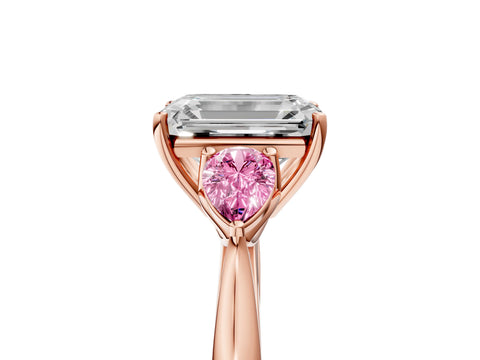 Rose gold Emerald Cut Diamond Three-Stone Ring with Pear with Pink Sapphire side stone Side Stones and Prong Setting_5