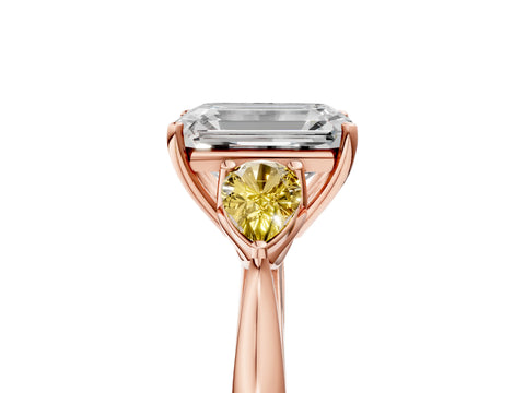 Rose gold Emerald Cut Diamond Three-Stone Ring with Pear with Yellow Sapphire side stone Side Stones and Prong Setting_5