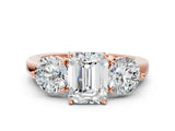 Rose gold Emerald Cut Diamond Three-Stone Ring with Prong Setting and Classic Band_75