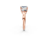 Rose gold Emerald Cut Diamond Three-Stone Ring with Prong Setting and Classic Band_77