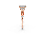 Rose gold Emerald Cut Diamond Three-Stone Ring with Prong Setting and Pavé Band_5
