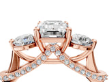 Rose gold Emerald Cut Diamond Three-Stone Ring with Prong Setting and Pavé Band_7