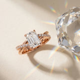Rose gold Emerald Cut Diamond Twist Band Solitaire with Prong Setting_15