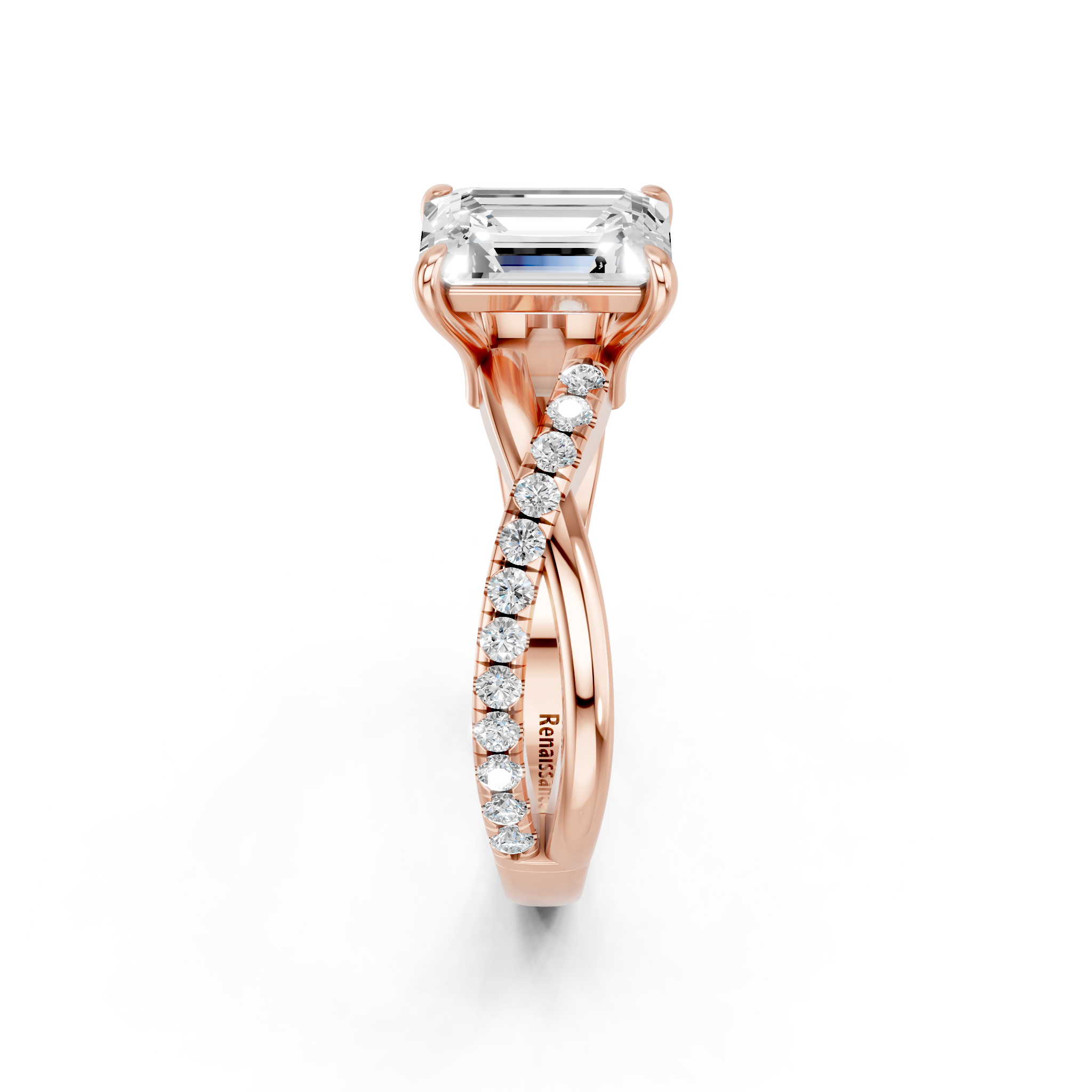 Rose gold Emerald Cut Diamond Twist Band Solitaire with Prong Setting_17