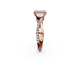 Rose gold Emerald Cut Diamond Twist Band Solitaire with Prong Setting_60