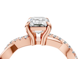 Rose gold Emerald Cut Diamond Twist Band Solitaire with Prong Setting_62