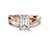 Rose gold Emerald Cut Diamond Twisted Band Engagement Ring with Prong Setting_15