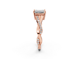 Rose gold Emerald Cut Diamond Twisted Band Engagement Ring with Prong Setting_17