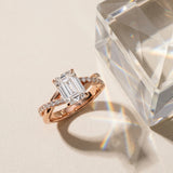 Rose gold Emerald Cut Diamond Twisted Band with Pavé Setting and Four-Prong Setting_15