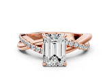 Rose gold Emerald Cut Diamond Twisted Band with Pavé Setting and Four-Prong Setting_33