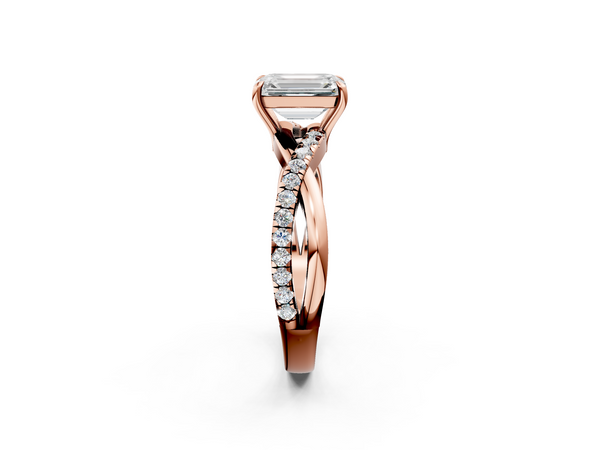 Rose gold Emerald Cut Diamond Twisted Band with Pavé Setting and Four-Prong Setting