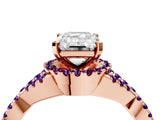 Rose gold Emerald Cut Diamond with Amethyst side stone Halo Twist Band Solitaire Prong Setting Ring_16