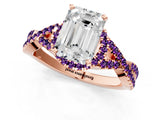 Rose gold Emerald Cut Diamond with Amethyst side stone Halo Twist Band Solitaire Prong Setting Ring_25