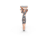 Rose gold Emerald Cut Diamond with Aquamarine side stone Halo Twist Band Solitaire Prong Setting Ring_14
