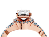 Rose gold Emerald Cut Diamond with Aquamarine side stone Halo Twist Band Solitaire Prong Setting Ring_28