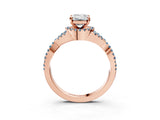 Rose gold Emerald Cut Diamond with Aquamarine side stone Halo Twist Band Solitaire Prong Setting Ring_39