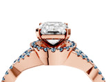 Rose gold Emerald Cut Diamond with Aquamarine side stone Halo Twist Band Solitaire Prong Setting Ring_40