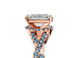 Rose gold Emerald Cut Diamond with Aquamarine side stone Halo Twist Band Solitaire Prong Setting Ring_41