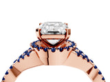 Rose gold Emerald Cut Diamond with Blue Sapphire side stone Halo Twist Band Solitaire Prong Setting Ring_16