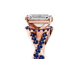 Rose gold Emerald Cut Diamond with Blue Sapphire side stone Halo Twist Band Solitaire Prong Setting Ring_17