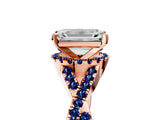 Rose gold Emerald Cut Diamond with Blue Sapphire side stone Halo Twist Band Solitaire Prong Setting Ring_41
