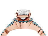 Rose gold Emerald Cut Diamond with Blue Topaz side stone Halo Twist Band Solitaire Prong Setting Ring_16