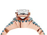 Rose gold Emerald Cut Diamond with Blue Topaz side stone Halo Twist Band Solitaire Prong Setting Ring_28