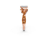 Rose gold Emerald Cut Diamond with Citrine side stone Halo Twist Band Solitaire Prong Setting Ring_14