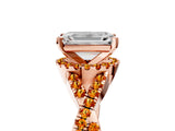 Rose gold Emerald Cut Diamond with Citrine side stone Halo Twist Band Solitaire Prong Setting Ring_17