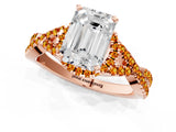 Rose gold Emerald Cut Diamond with Citrine side stone Halo Twist Band Solitaire Prong Setting Ring_25