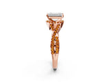 Rose gold Emerald Cut Diamond with Citrine side stone Halo Twist Band Solitaire Prong Setting Ring_26