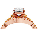 Rose gold Emerald Cut Diamond with Citrine side stone Halo Twist Band Solitaire Prong Setting Ring_28