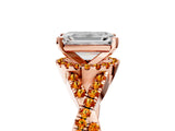 Rose gold Emerald Cut Diamond with Citrine side stone Halo Twist Band Solitaire Prong Setting Ring_29