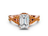 Rose gold Emerald Cut Diamond with Citrine side stone Halo Twist Band Solitaire Prong Setting Ring_36
