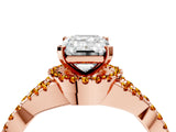 Rose gold Emerald Cut Diamond with Citrine side stone Halo Twist Band Solitaire Prong Setting Ring_40
