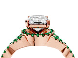 Rose gold Emerald Cut Diamond with Emerald side stone Halo Twist Band Solitaire Prong Setting Ring_16