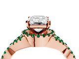 Rose gold Emerald Cut Diamond with Emerald side stone Halo Twist Band Solitaire Prong Setting Ring_28