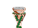 Rose gold Emerald Cut Diamond with Emerald side stone Halo Twist Band Solitaire Prong Setting Ring_29