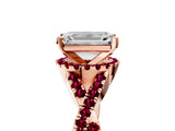 Rose gold Emerald Cut Diamond with Garnet side stone Halo Twist Band Solitaire Prong Setting Ring_29