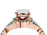Rose gold Emerald Cut Diamond with Green Sapphire side stone Halo Twist Band Solitaire Prong Setting Ring_28