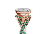 Rose gold Emerald Cut Diamond with Green Sapphire side stone Halo Twist Band Solitaire Prong Setting Ring_29