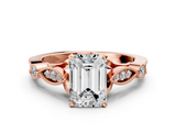 Rose gold Emerald Cut Diamond with Milgrain Marquise and Bezel Accents on a Solitaire Band with Prong Setting_191