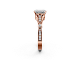Rose gold Emerald Cut Diamond with Milgrain Marquise and Bezel Accents on a Solitaire Band with Prong Setting_193