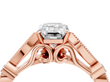 Rose gold Emerald Cut Diamond with Milgrain Marquise and Bezel Accents on a Solitaire Band with Prong Setting_195