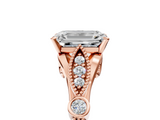 Rose gold Emerald Cut Diamond with Milgrain Marquise and Bezel Accents on a Solitaire Band with Prong Setting_196