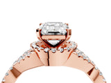 Rose gold Emerald Cut Diamond with Moissanite side stone Halo Twist Band Solitaire Prong Setting Ring_16