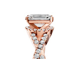 Rose gold Emerald Cut Diamond with Moissanite side stone Halo Twist Band Solitaire Prong Setting Ring_17