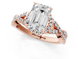 Rose gold Emerald Cut Diamond with Moissanite side stone Halo Twist Band Solitaire Prong Setting Ring_25