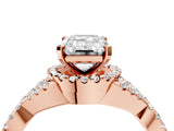 Rose gold Emerald Cut Diamond with Moissanite side stone Halo Twist Band Solitaire Prong Setting Ring_28